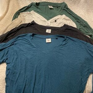 CAbi serenity tee bundle. Light grey, dark grey, navy and green.